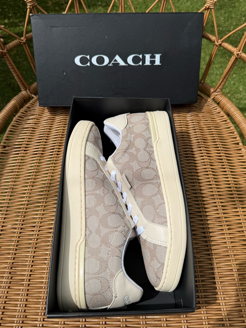 Coach Beige and Cream Signature Low-Top Sneakers - Picture 2 of 13